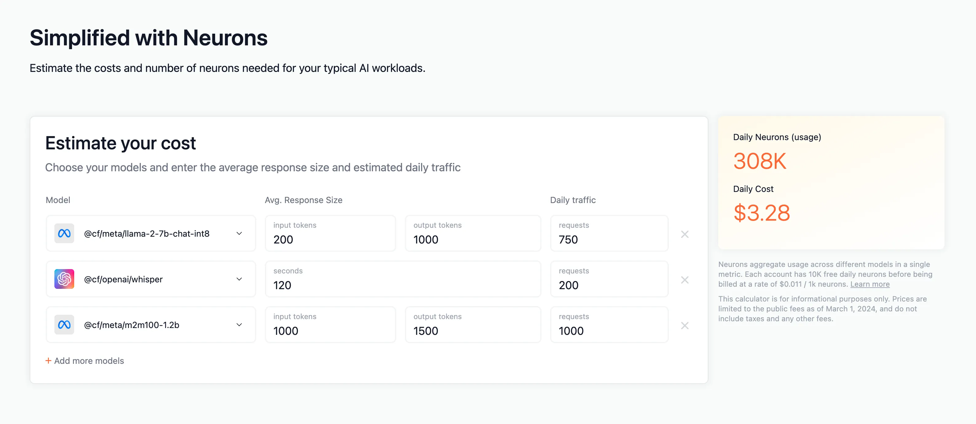 Workers AI Pricing Calculator